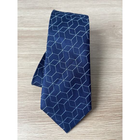 Calvin Klein Blue Geometric 100% Silk Skinny Designer Tie - Picture 1 of 6